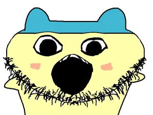 mameson, 1soyjak, black eyes, front view, half body, looking at you, mametchi, no glasses, open eyes, open mouth