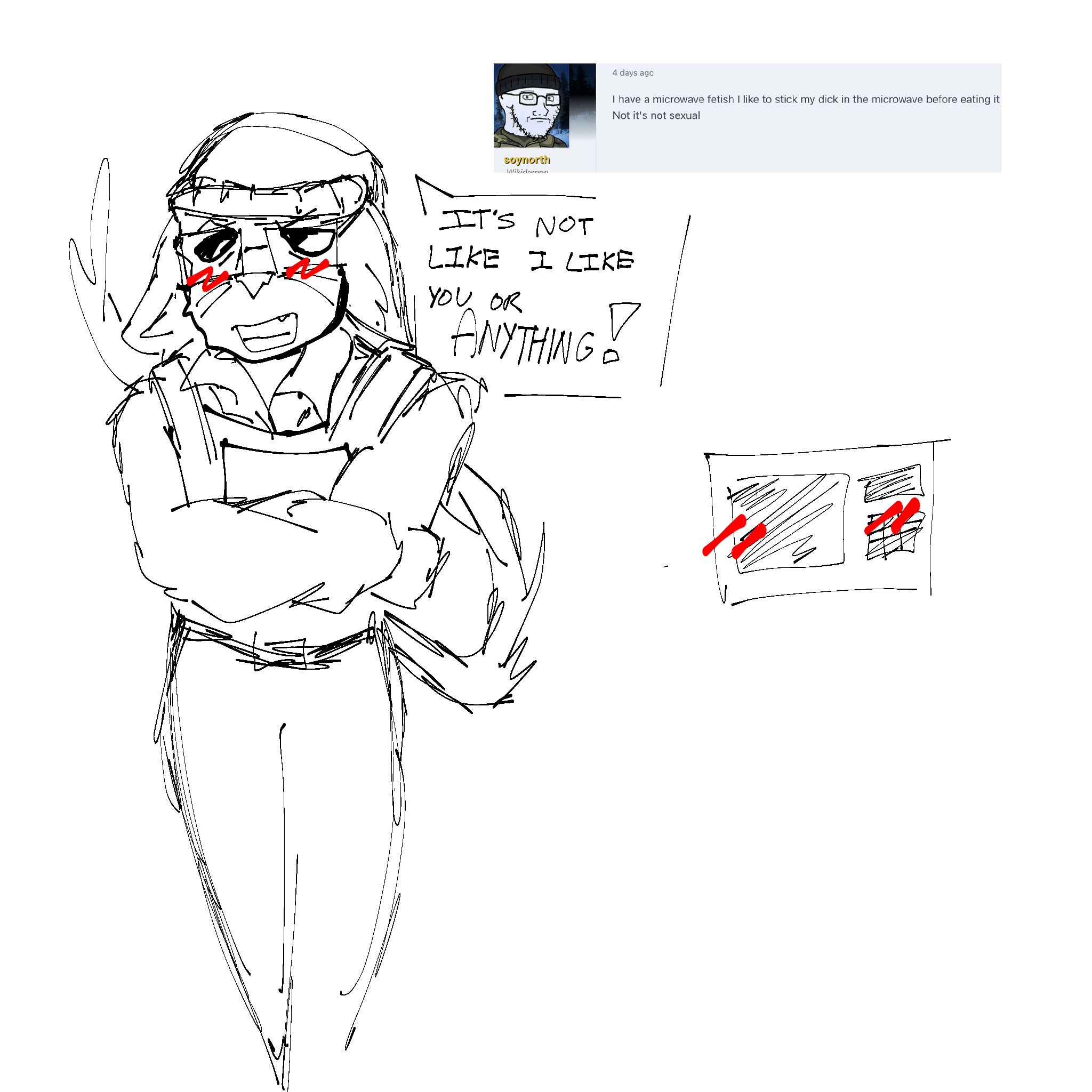 nabbv, soyak, soyak (concerned), beanie, blush, closed mouth, clothes, doodle, glasses, hat