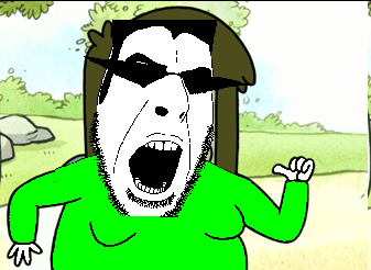 j3rk = schizobabbler, cobson, 1soyjak, angry, black hair, brown hair, drawn background, fat, glasses, green skin