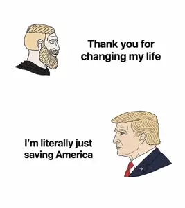 donald trump, yes chad, gigachad, animated, blonde hair, blue eyes, buff, dance, dress, hair
