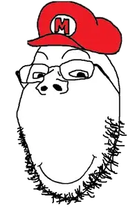 mario, gapejak, good boy, 1soyjak, bald, closed mouth, clothes, glasses, good boy, hat