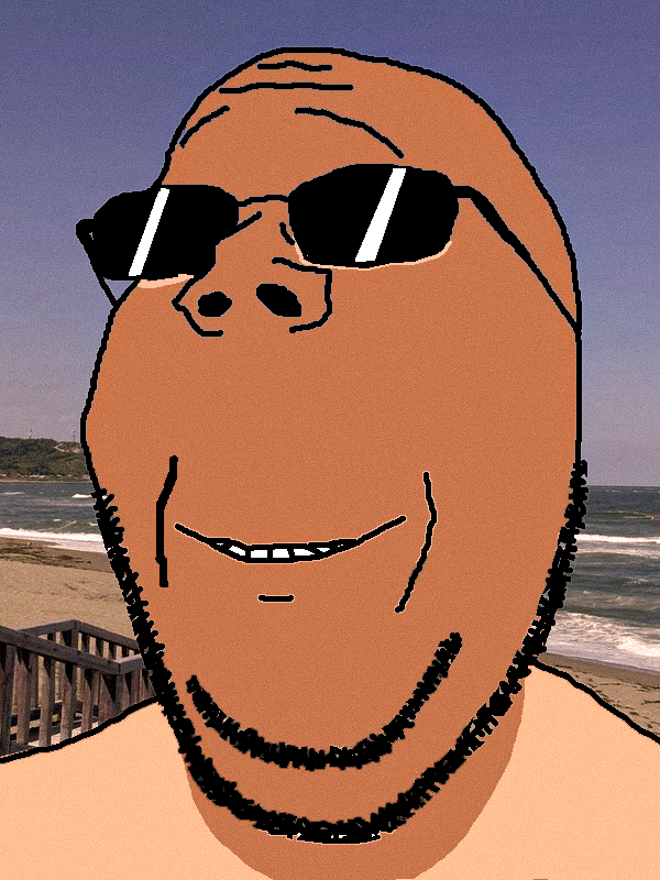 gapejak, 1soyjak, bald, beach, closed eyes, glasses, half open mouth, irl background, looking to the left, portrait