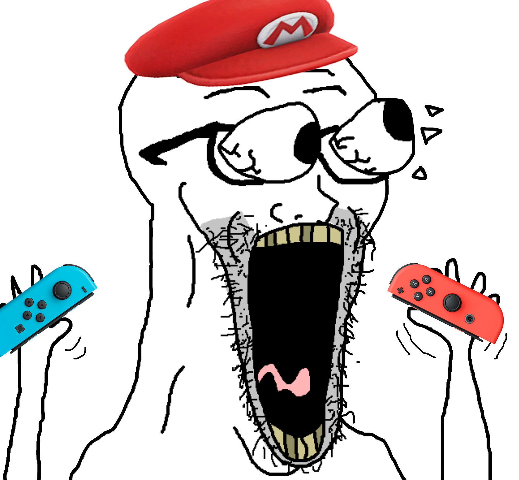 mario, excited soyjak, soyak, waow, wewjak, 1soyjak, arm, bald, beard, big eyes