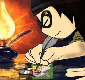 239567 - soybooru.com - 1soyjak arm beanie black_hair closed_mouth clothes drawn_background feather fire frown glasses hair hand holding_object ink lamp long_hair looking_to_the_left no_beard portrait side_view skinny sla.png