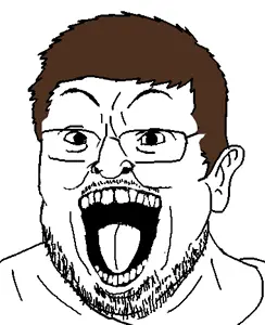 eric butts, alternate, brown hair, ear, glasses, hair, open mouth, soyjak, stubble