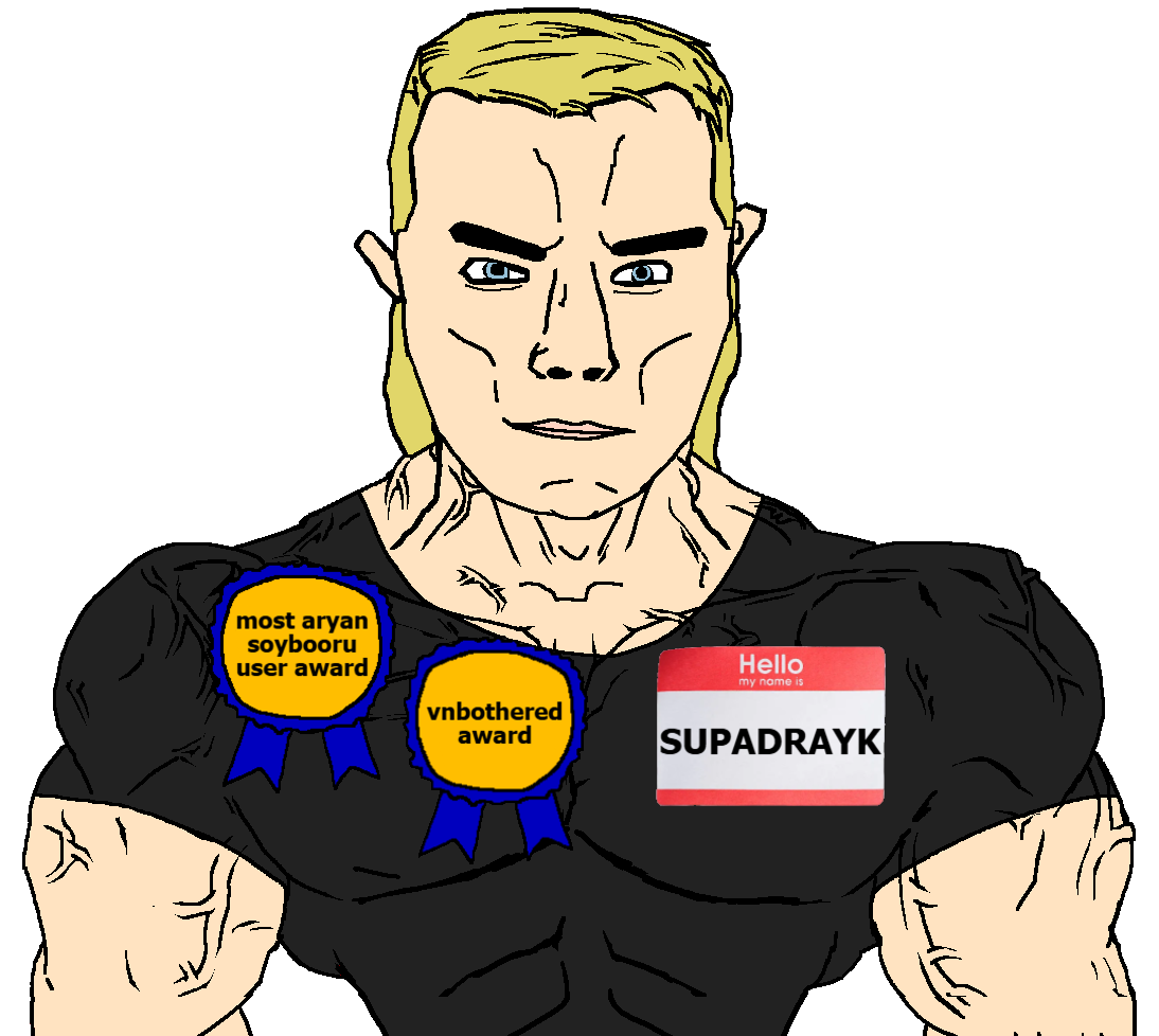 chudjak, chudjak front, muscular chud, 1soyjak, award, blonde hair, blue eyes, buff, closed mouth, front view