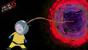 bernd, chudjak, 2soyjaks, astronaut, black hole, bloodshot eyes, crying, drawn background, full body, glasses