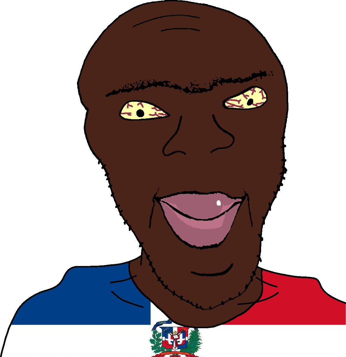 haitiandealer, feraljak, fernbert, 1soyjak, black eyes, black skin, closed mouth, looking at you, mutt, open eyes