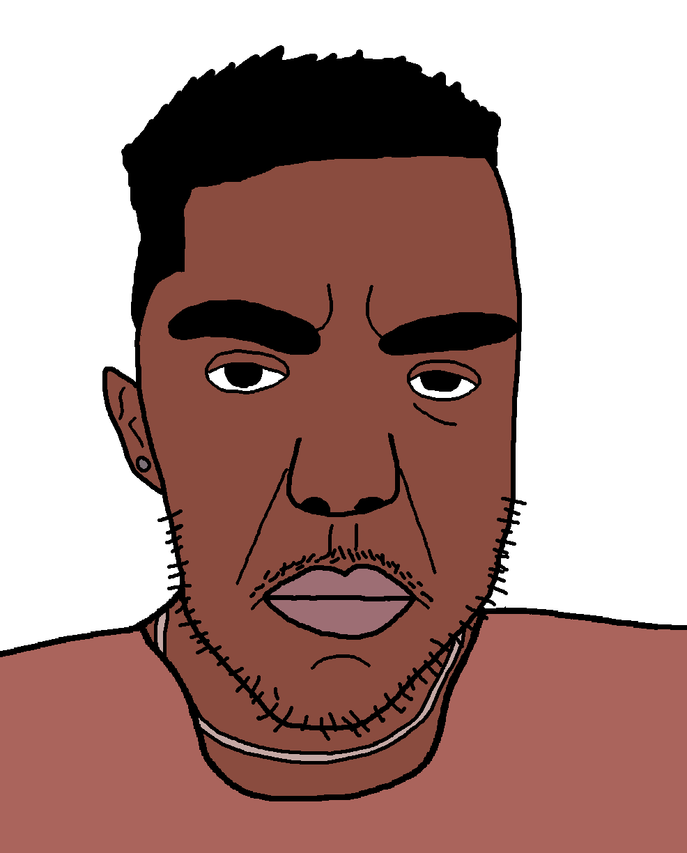 chudjak, patrick, 1soyjak, angry, black eyes, black hair, brown skin, closed mouth, dale wilson, ear