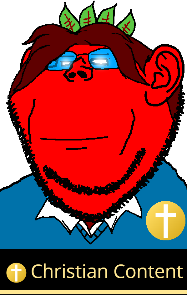 impish soyak ears, admin, beetroot, blue shirt, blue sweater, brown hair, christian content, collared shirt, confident, cross