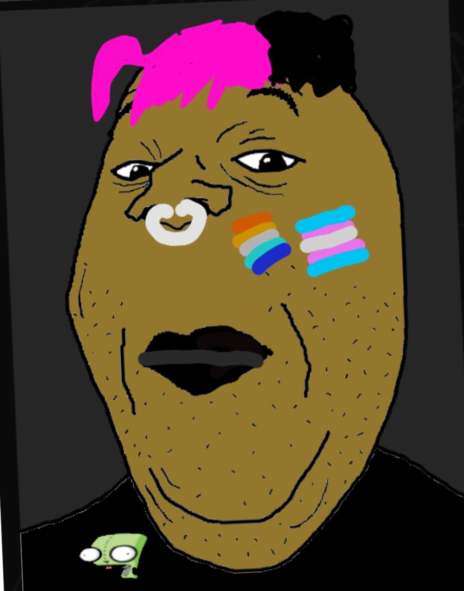 alicia, gapejak, gapelicia, 1soyjak, black hair, brown skin, closed mouth, emo niggers, fat, front view