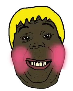 alicia, hunky twink sex machine, hunky twink sex machine, 1soyjak, black eyes, blonde hair, blush, brown skin, fat, front view