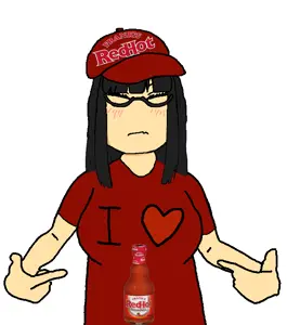 239529 - soybooru.com - black_hair closed_mouth clothed clothes fanta female glasses hair half_body hat heart long_hair orange_shirt pointing shirtjak soychang soytan white_background.png