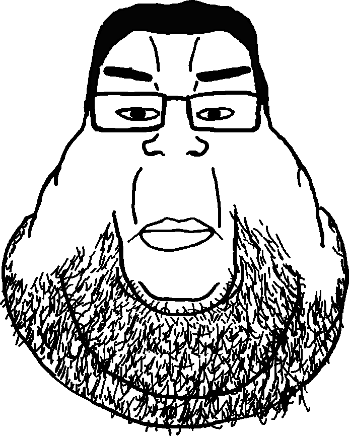 chudjak, markiplier soyjak, chudplier, fat chudplier, 1soyjak, beard, black eyes, black hair, closed mouth, fat