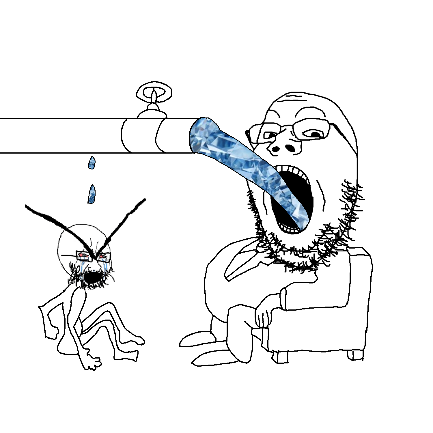 gapejak, soyak, selfish little fuck, 2soyjaks, bald, black eyes, crying, fat, full body, gem