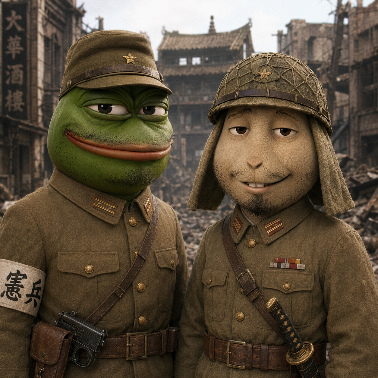 buster baxter, pepe, pepelaugh, armband, asian, camouflage, cap, clothes, goatee, half body
