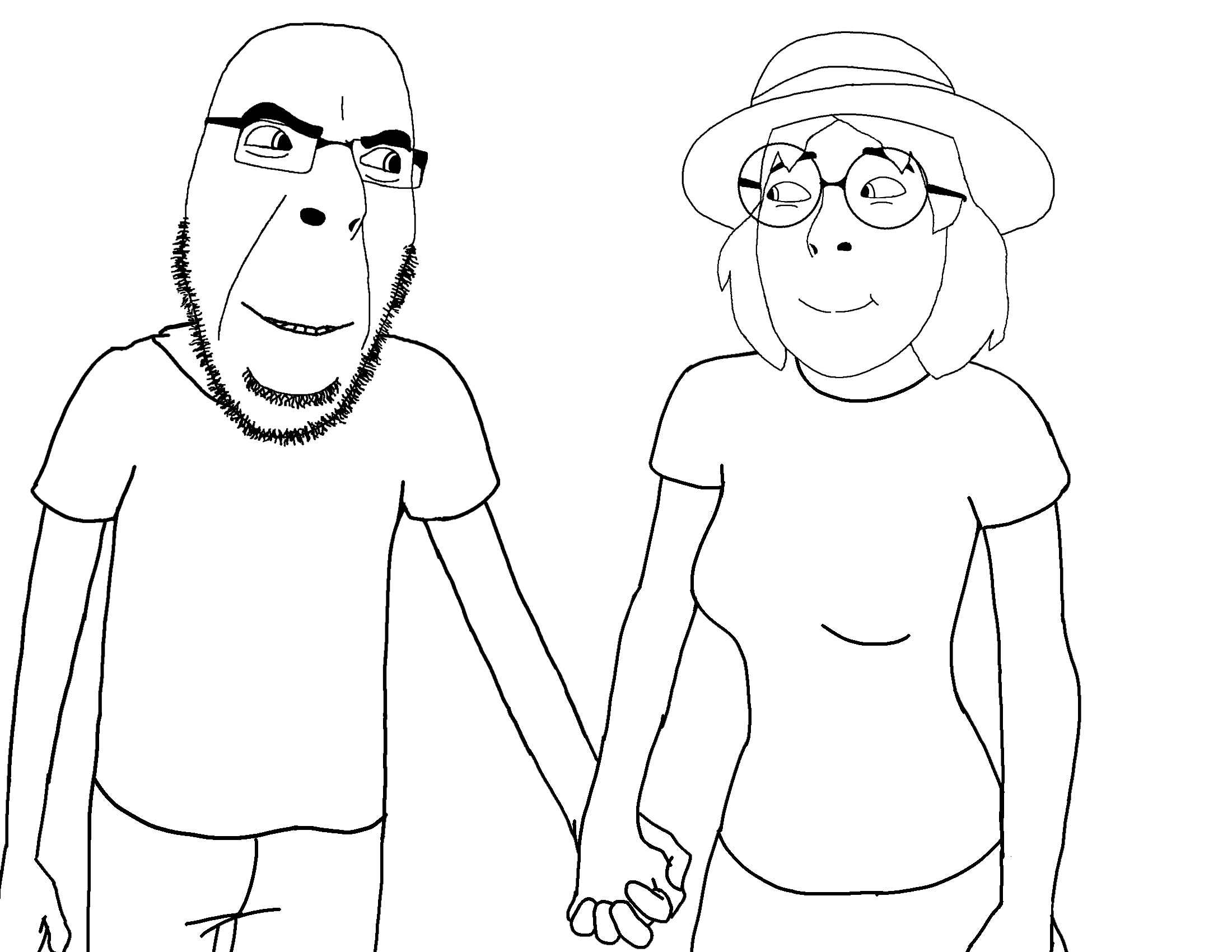 cobson, female cobson, femjak, foidjaks, 2soyjaks, almost full body, arm, bald, chin, closed mouth
