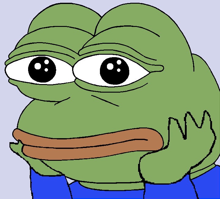 pepe, amphibian, animal, black eyes, blue background, blue shirt, bored, brian, closed mouth, frog