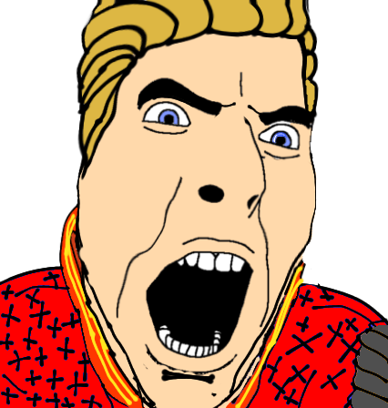 cobson, 1soyjak, blonde hair, blue clothes, blue eyes, clothes, full color, gem, hair, homelander