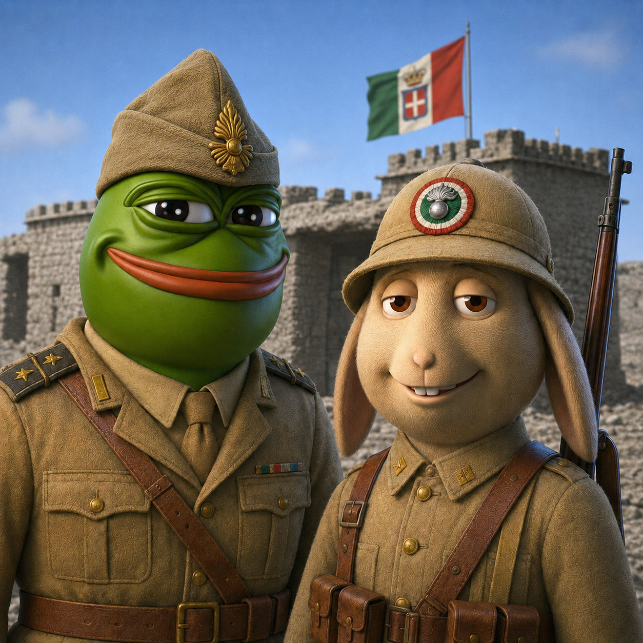 buster baxter, pepe, pepelaugh, bustina, carcano model 38, castle, clothes, coccarda, combat helmet, east africa
