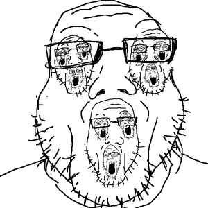 markiplier soyjak, glasses, multiple soyjaks, oekaki, open mouth, recursion, redraw, soyjak, stubble
