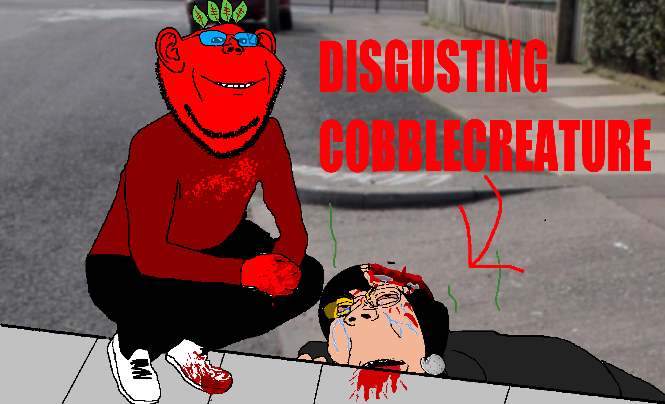 gapejak, impish soyak ears, female gapejak, femjak, admin, arrow, black hair, bleeding, blood, blood from mouth