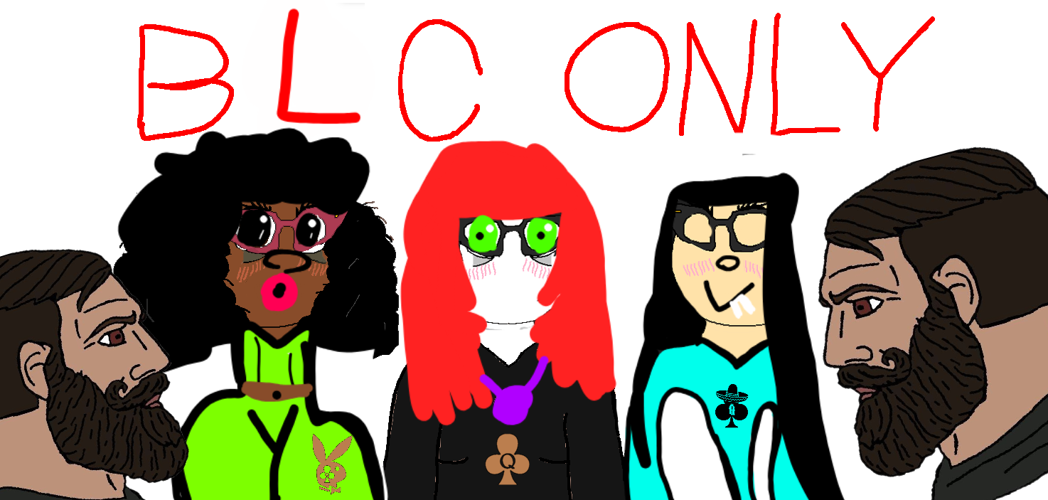 soychang, soyniqua, soytan, yes chad, 3soyjaks, bald, black shirt, blc, blm logo, blush