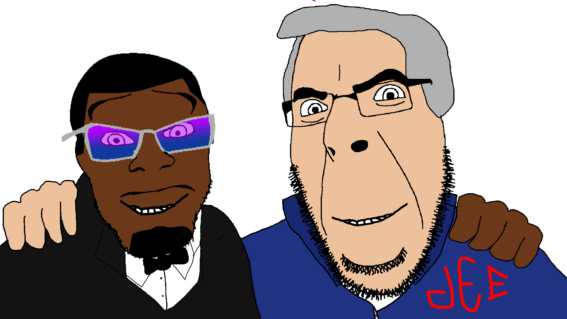 jeffrey epstein, cobson, feraljak, no more brother wars, trios & duos, 2soyjaks, aliased, arm behind back, black skin, clothes