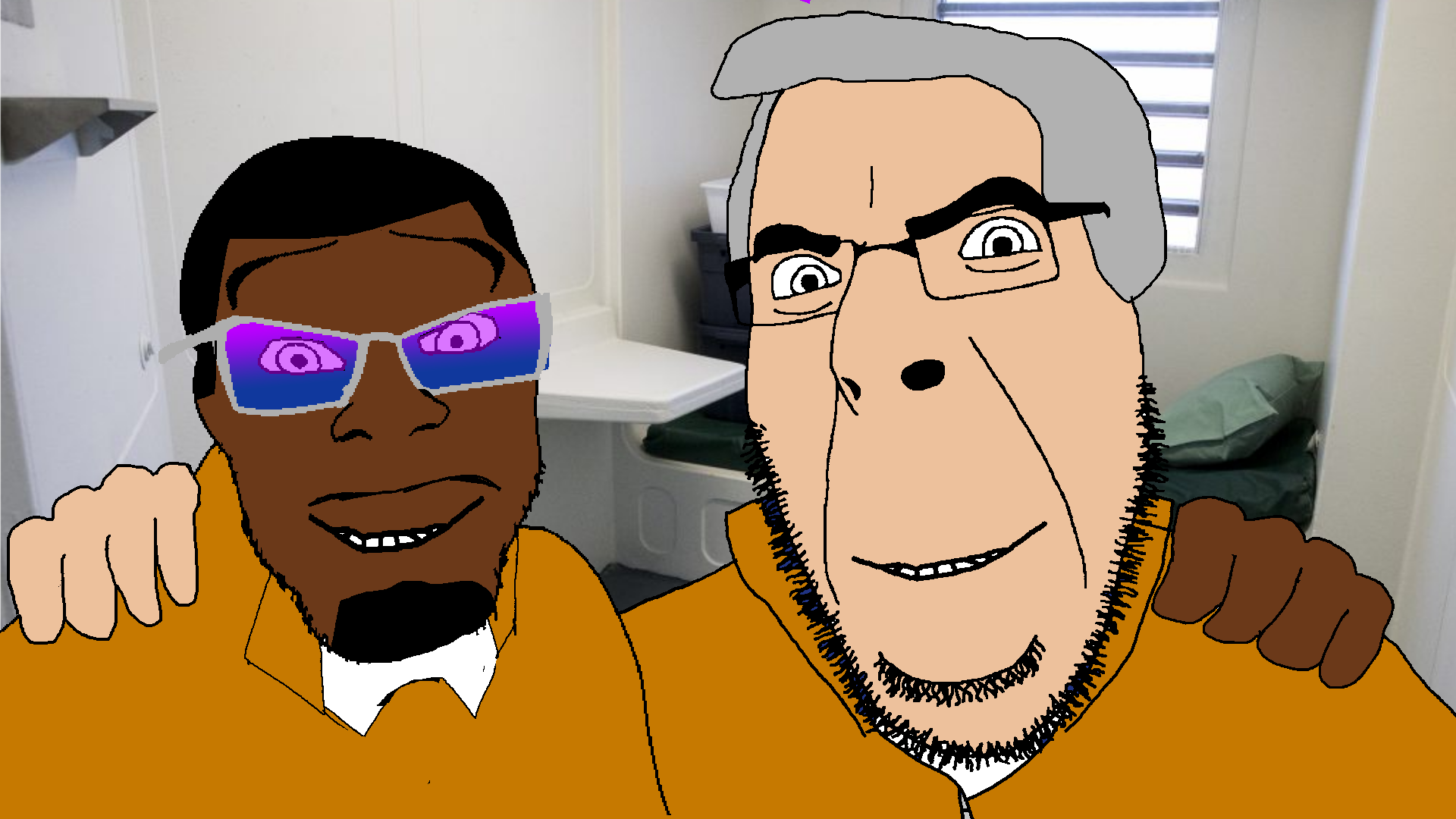 jeffrey epstein, cobson, feraljak, no more brother wars, trios & duos, 2soyjaks, aliased, arm behind back, black skin, cell