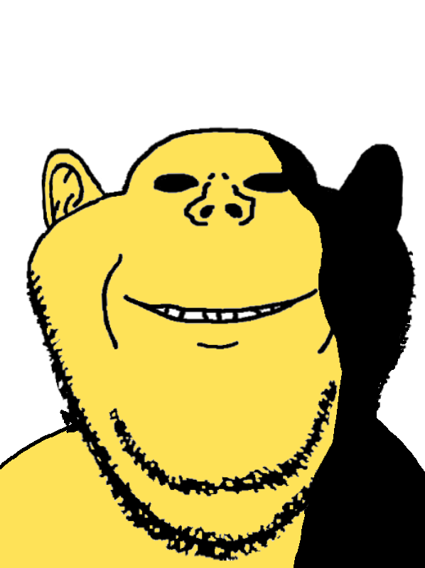 impish soyak ears, impish front2, frontjaks, 1soyjak, black eyes, chin, closed mouth, double chin, ear, front view