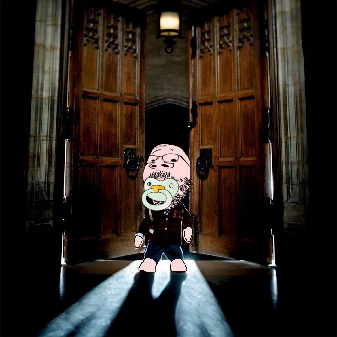 gapejak, babyjak, babyjak, 1soyjak, album cover, baby, bald, front view, full body, glasses
