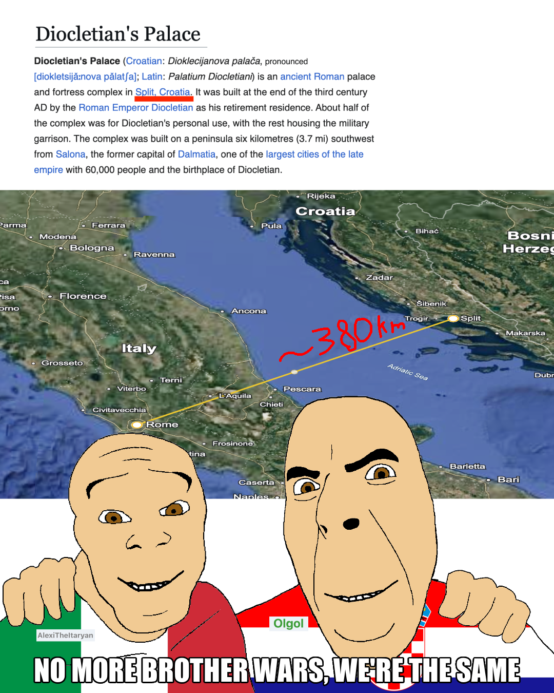 cobson, feraljak, no more brother wars, 2soyjaks, adriatic sea, bottom text, brown eyes, croatia, dalmatia, diocletian