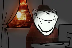 impish soyak ears, beanie, clothes, comfy, computer, ear, explosion, hat, irl background, mushroom cloud