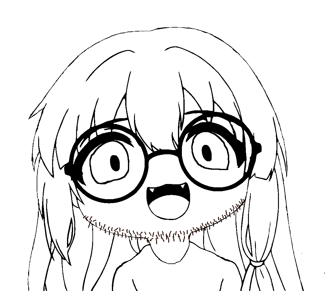 smuglet, 1soyjak, anime, cute, front view, glasses, hair, long hair, looking at you, open eyes