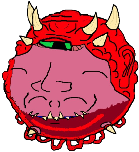 gapejak, massjak, wholesome soyjak, 1soyjak, bald, cacodemon, closed mouth, cyclops, demon, demon horns
