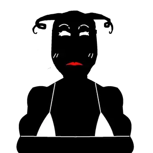markiplier soyjak, female markiplier, bikini, clothes, female, front view, half body, horns, lips, looking at you
