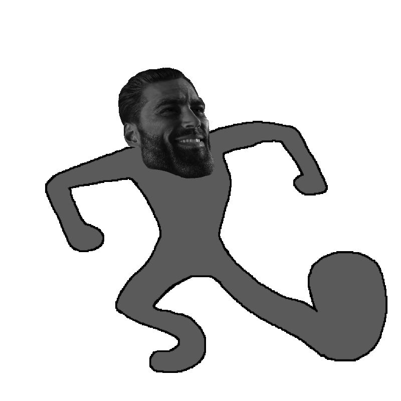 gigachad, animated, arm, beard, black hair, clean dance, dance, full body, gray skin, hair