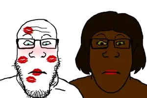 242317 - soybooru.com - 2soyjaks bald black_eyes blush closed_mouth female female_markiplier foidjaks front_view frown girl glasses hair kiss kissing lipstick looking_at_you markiplier_soyjak neutral neutralplier open_eyes portrait stub (1).png