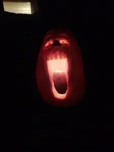 markiplier soyjak, glasses, jack o lantern, open mouth, pumpkin, real life, soyjak, stubble
