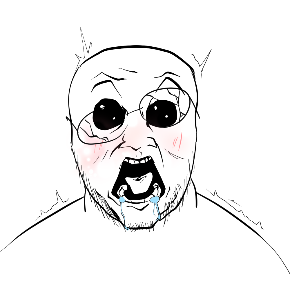 zeickou, bernd, oh my god she is so attractive, 1soyjak, bald, black eyes, blush, blush lines, fat, front view