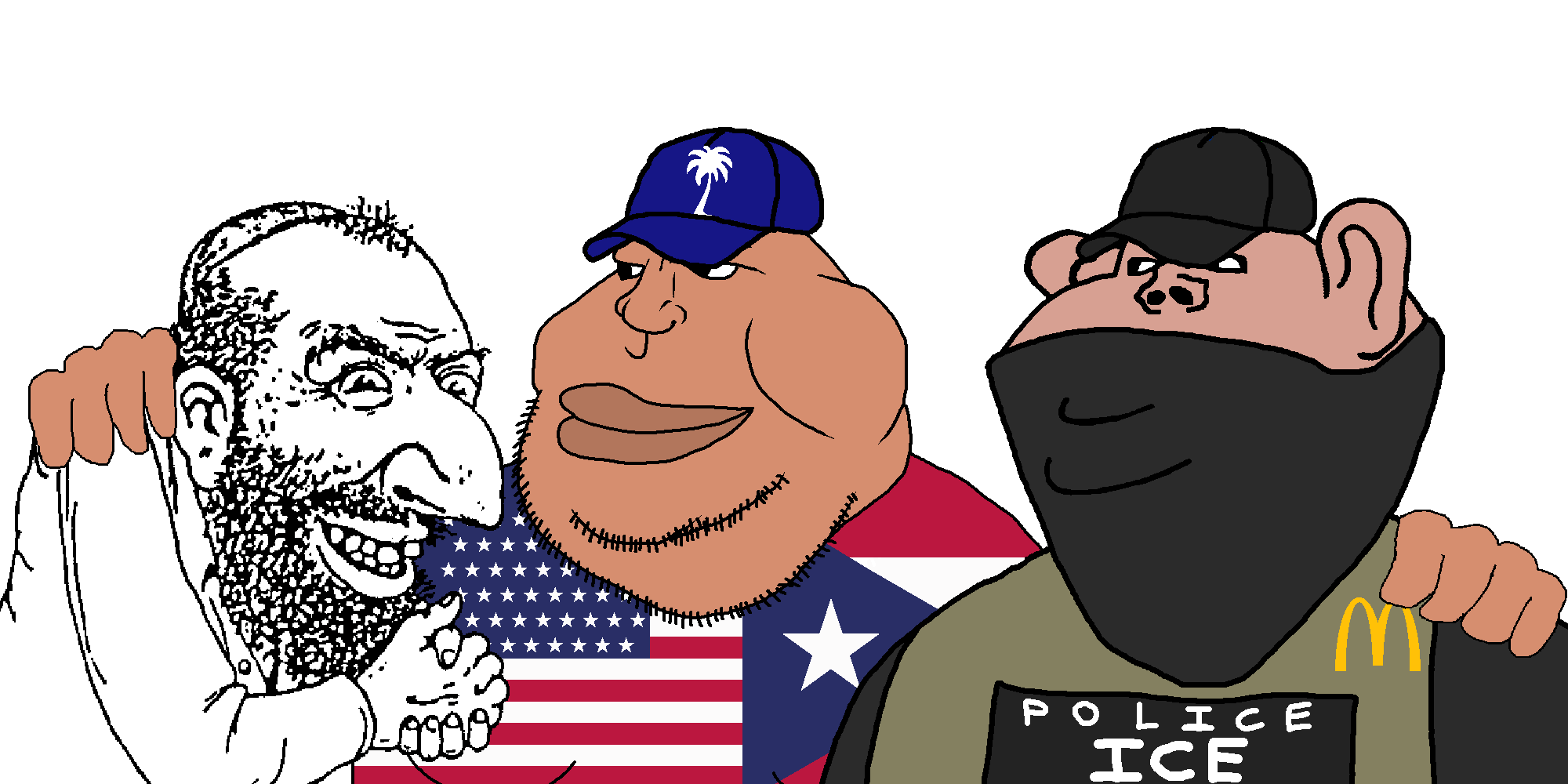 puertorican, happy merchant, impish soyak ears, meximutt, impish amerimutt, 2soyjaks, beard, brown skin, fat, ice