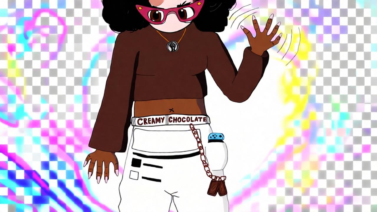 soyniqua, soytan, afro, black hair, black lives matter, brown shirt, brown skin, chain, checkerboard background, checkerboard pattern