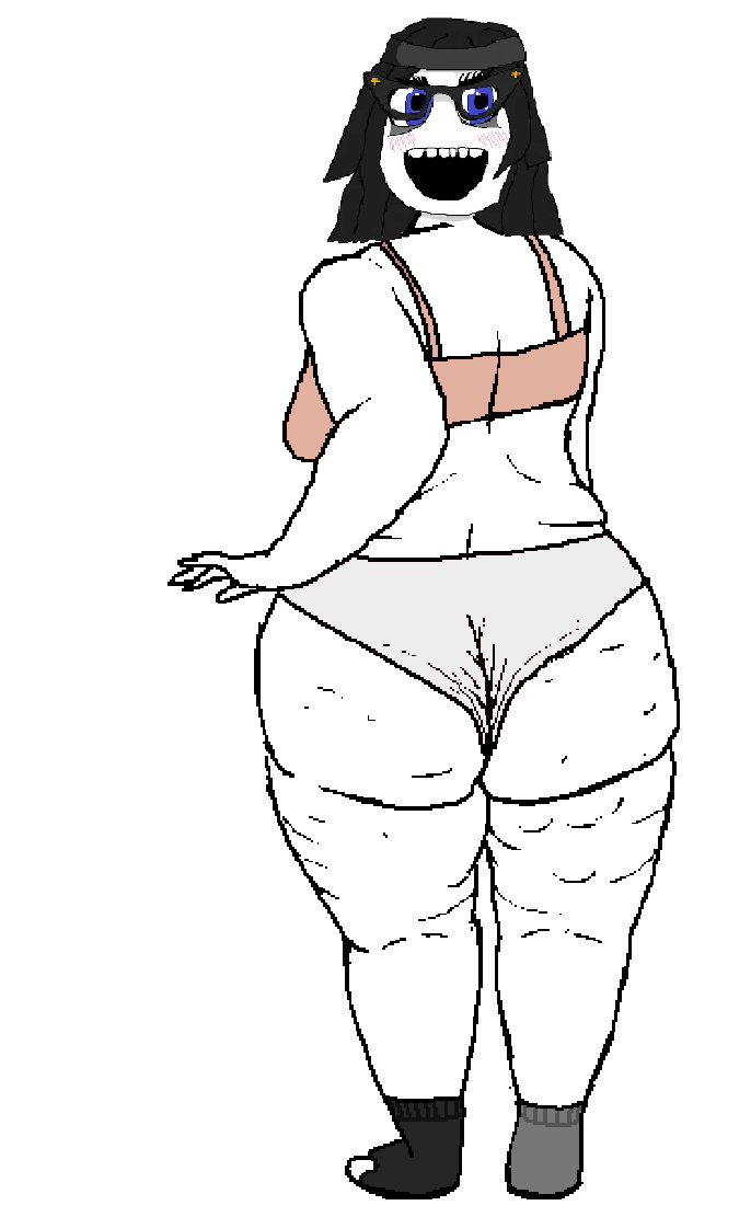 soytan, bbw, black glasses, black hair, blue eyes, bra, butt, cellulite, fat, female
