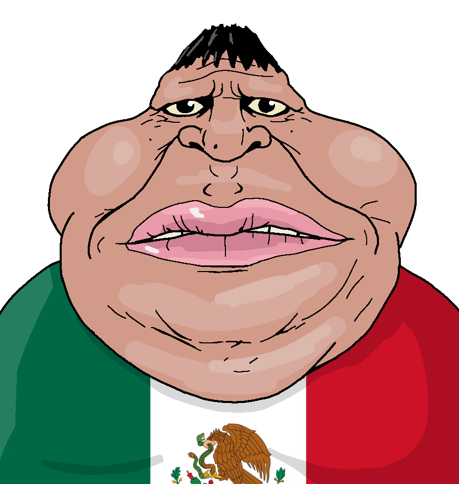 meximutt, meximutt front5, big lips, black hair, close up, dark eyes, detailed, fat, flag, front view