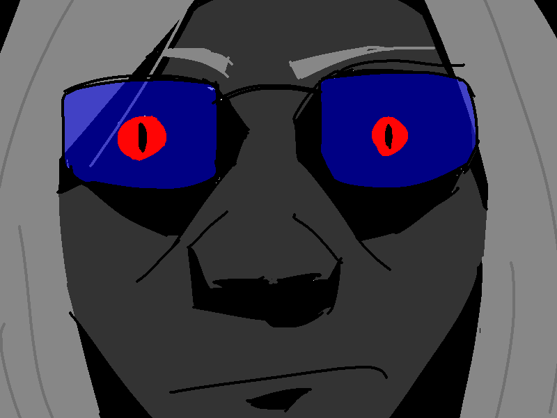 admin 6, 1soyjak, black background, blue glasses, closed mouth, drawing, fat, front view, glasses, gray skin