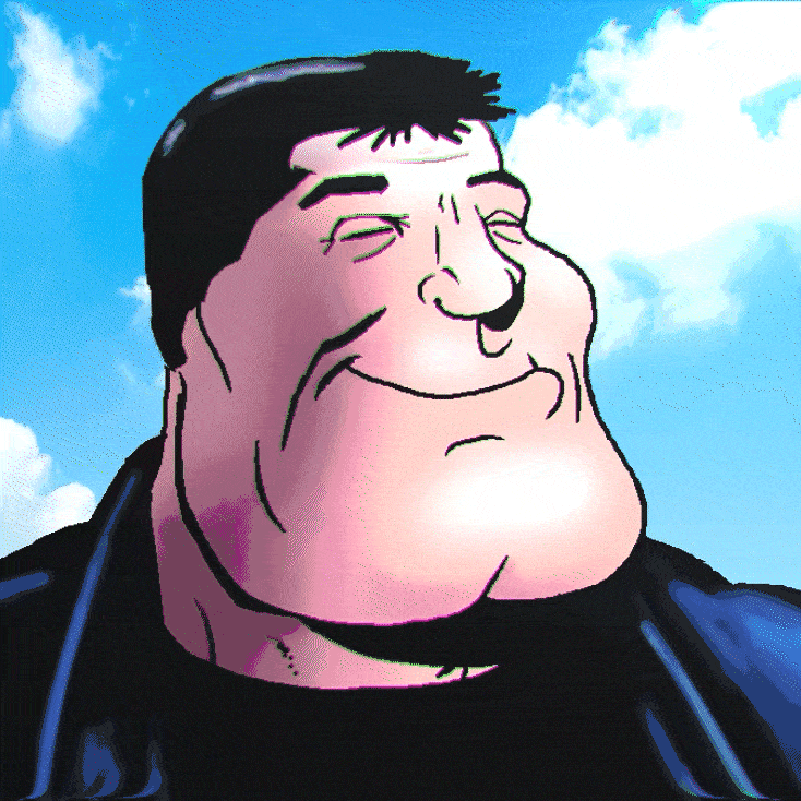 billy butcher, meximutt, mexiaryan, animated, black hair, buff, closed eyes, closed mouth, clothes, cloud