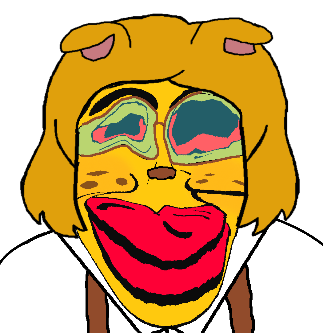 femjanny, chudjak, jartycuck, jartycuck (not hanging), patrick, animal, big red lips, bloodshot eyes, brown glasses, closed mouth