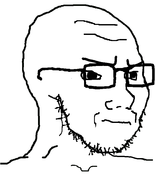 soyak, soyak (irritated), soyak 3/4, 1soyjak, bald, closed mouth, glasses, irritated, looking to the right, soyjak