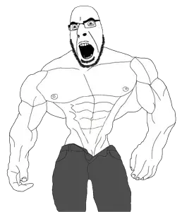 cobson, buff, glasses, open mouth, soyjak, stubble