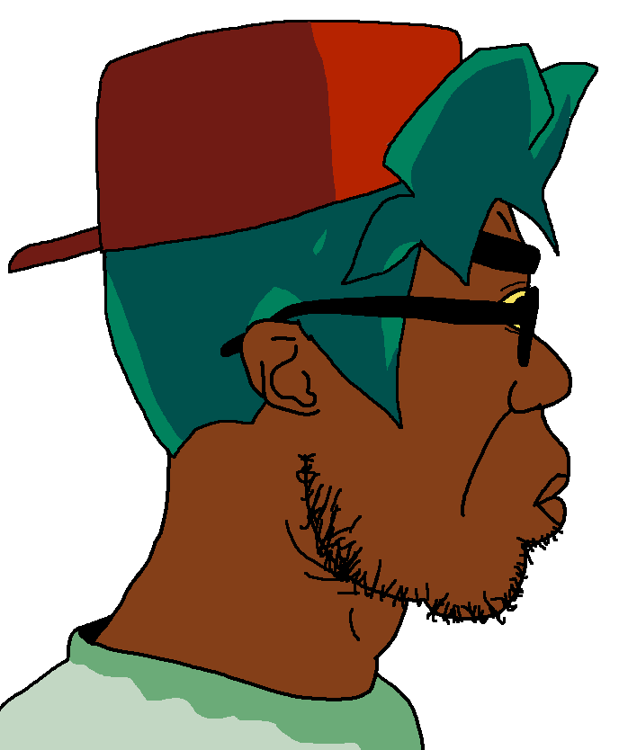 esl fnf pedo, chudjak, markiplier soyjak, chudplier, brown skin, cap, closed mouth, clothes, ear, glasses